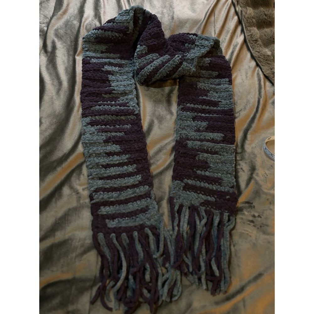 Handmade‎ Crocheted Scarf Green/Black Bella Creations Super Soft Warm